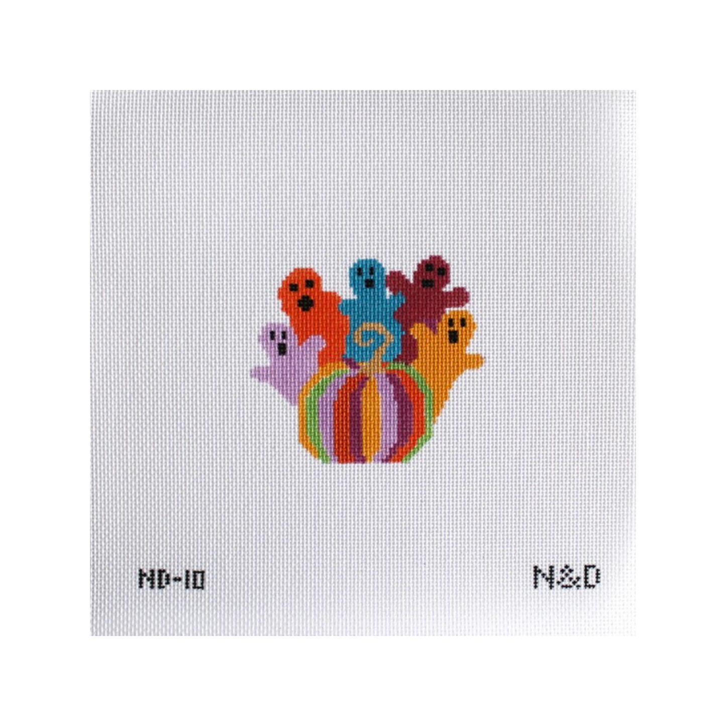Colorful Ghosts with Pumpkin Needlepoint Canvas