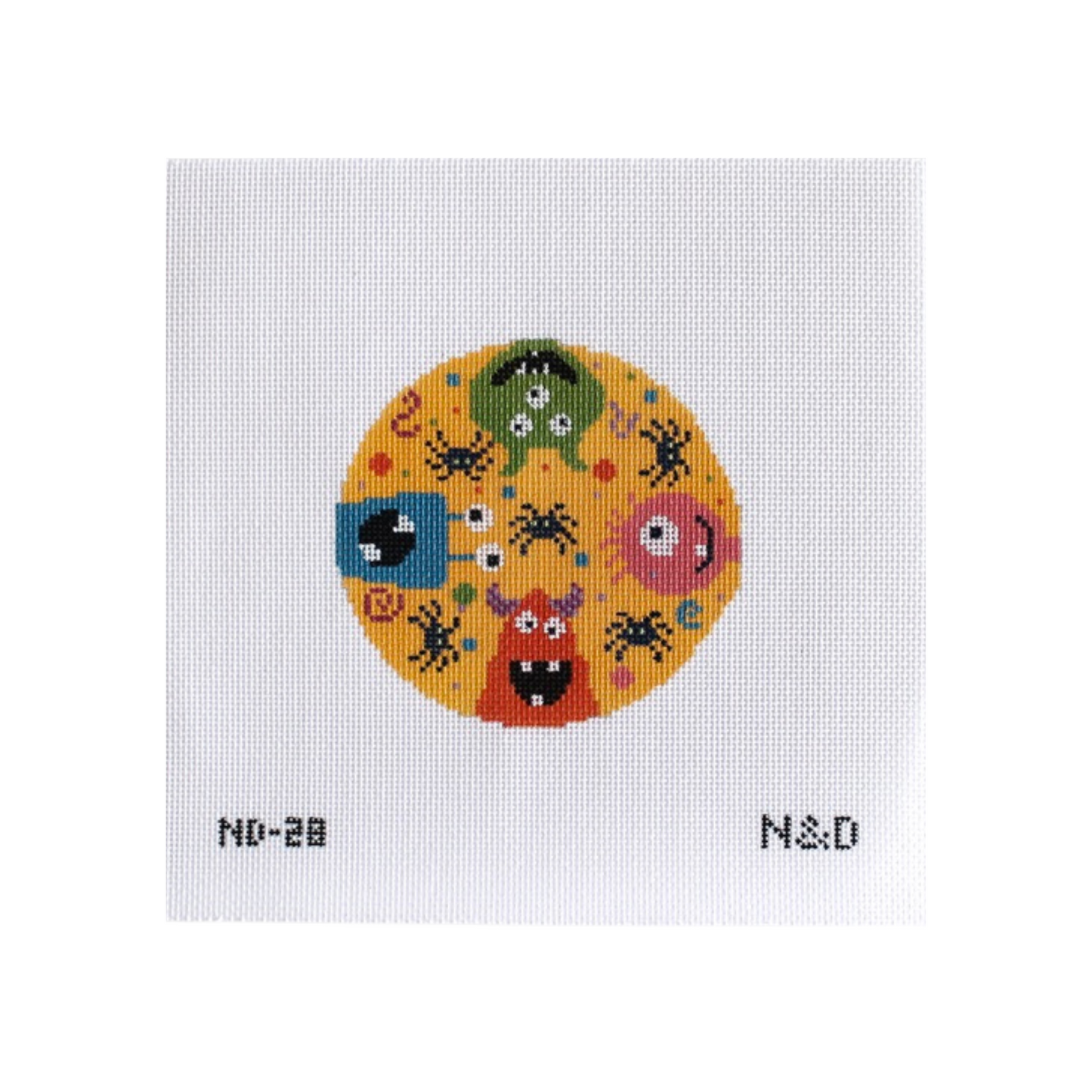 Colorful Monsters Round Needlepoint Canvas