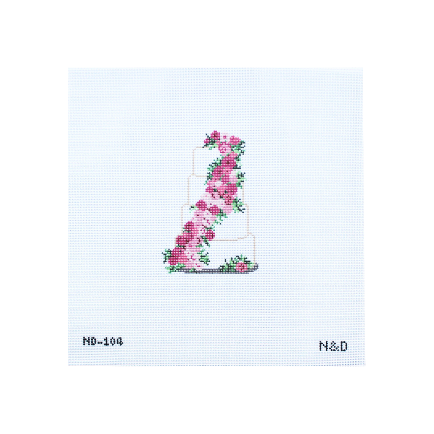 Pink Flowers Wedding Cake Needlepoint Canvas