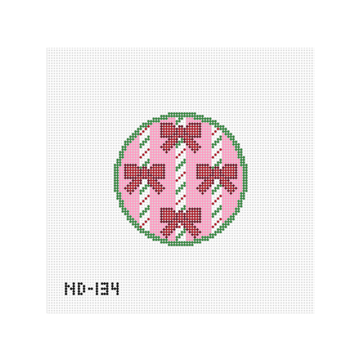 Christmas Bows Round Needlepoint Canvas