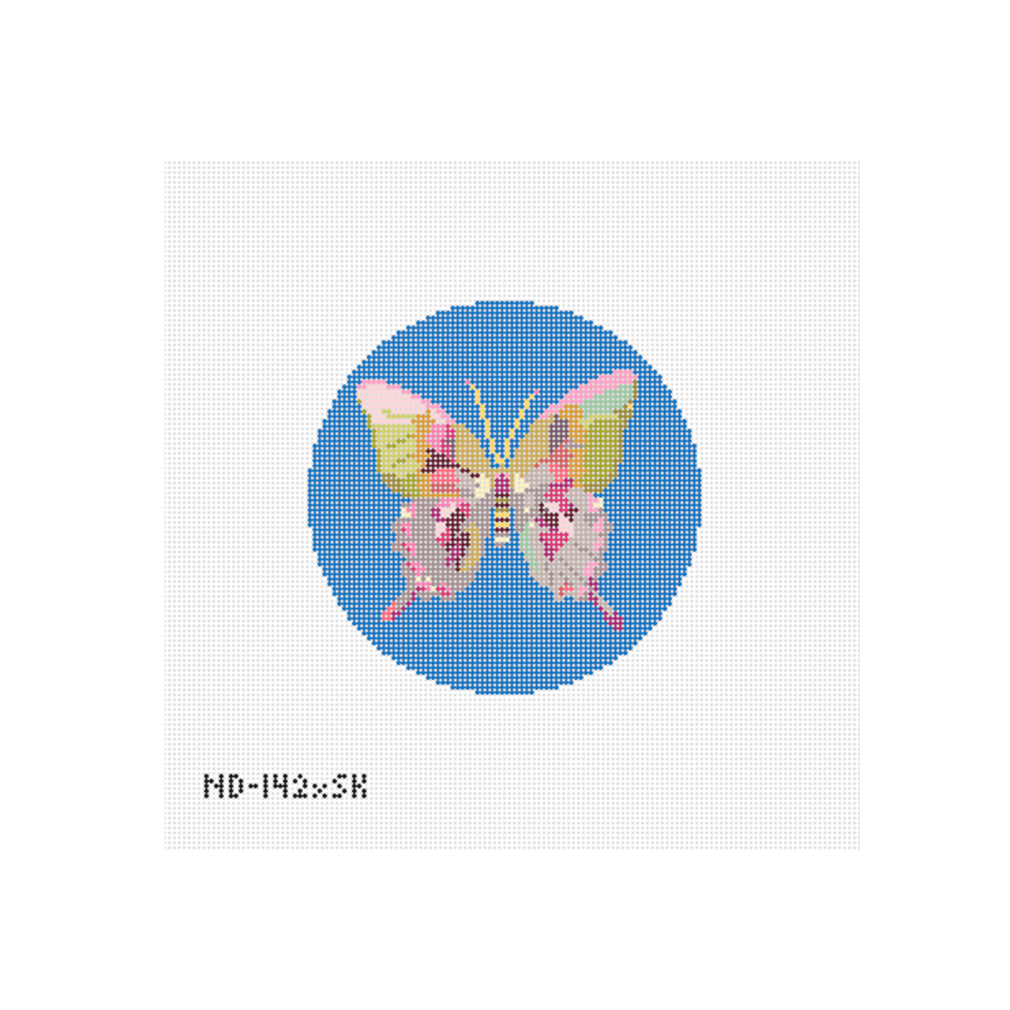 Gold & Green Butterfly on Blue - Round Needlepoint Canvas - Wholesale