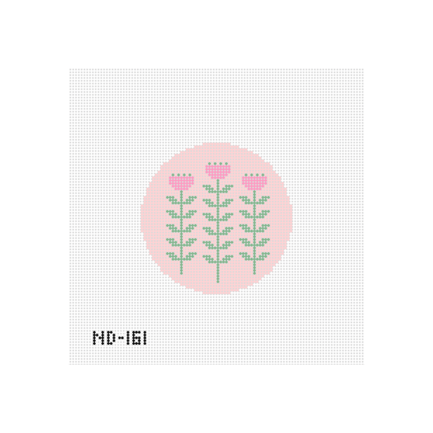 Pink & Green Block Print Flower A - Round Needlepoint Canvas