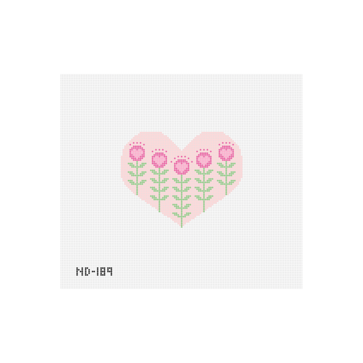 Block Print Pink Heart with Flowers Needlepoint Canvas