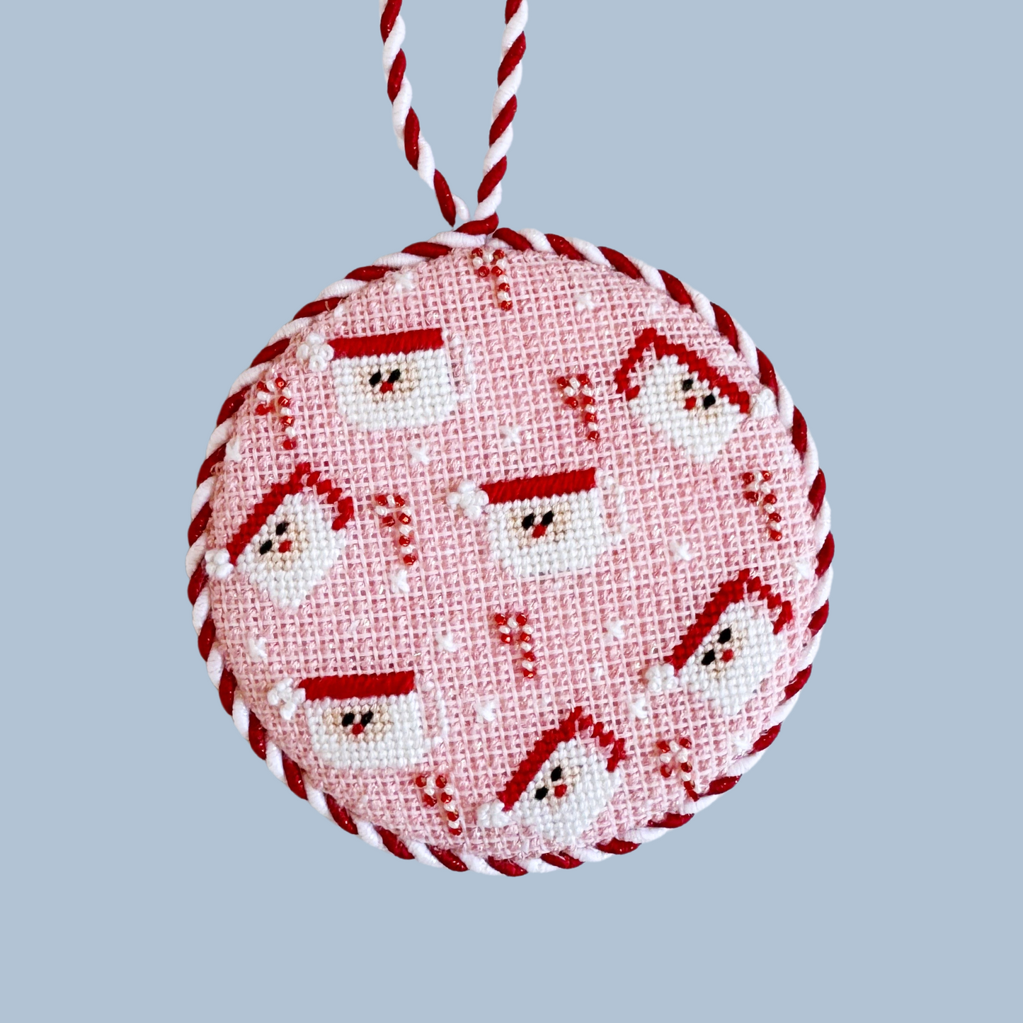 Pink Santa Mug Round Ornament Needlepoint Canvas - Wholesale