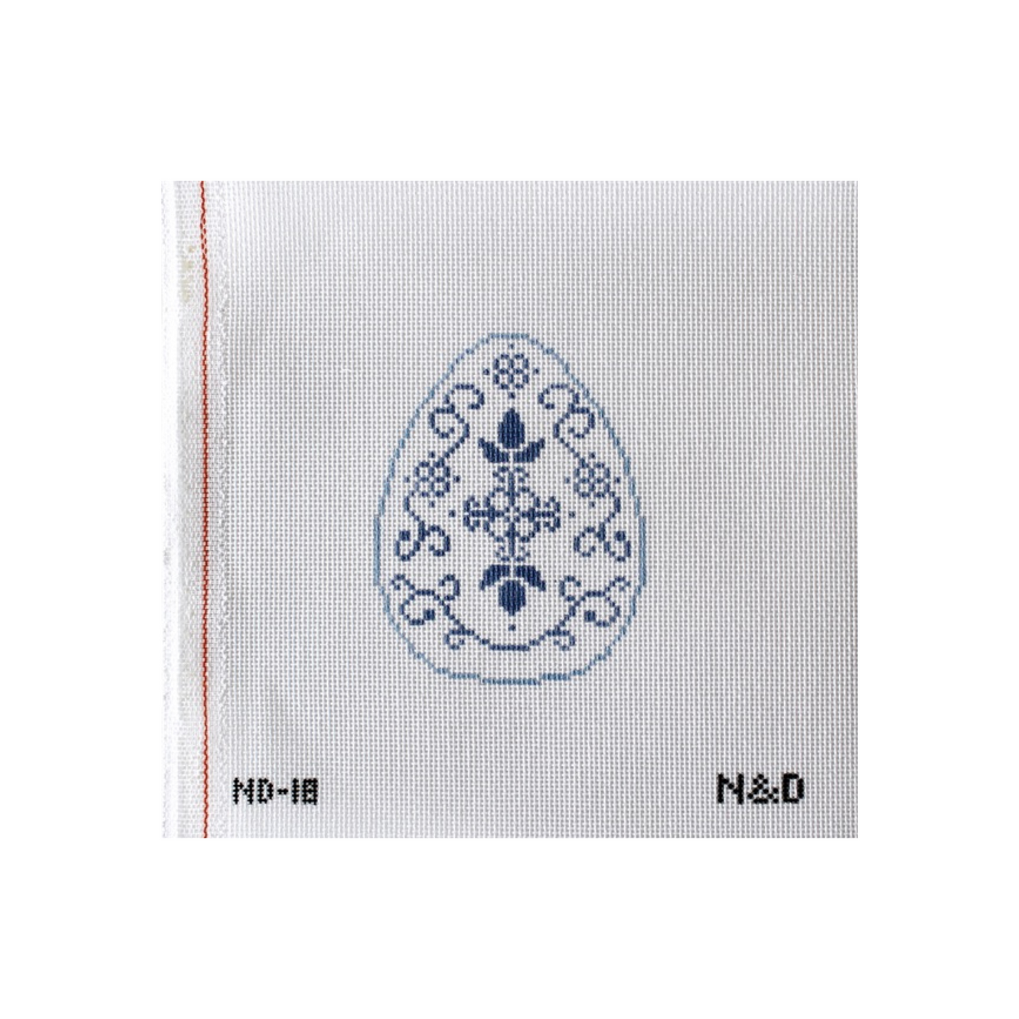 Blue Damask Swirl Egg Needlepoint Canvas