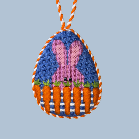 Bunny With Carrot Fence Egg Needlepoint Canvas