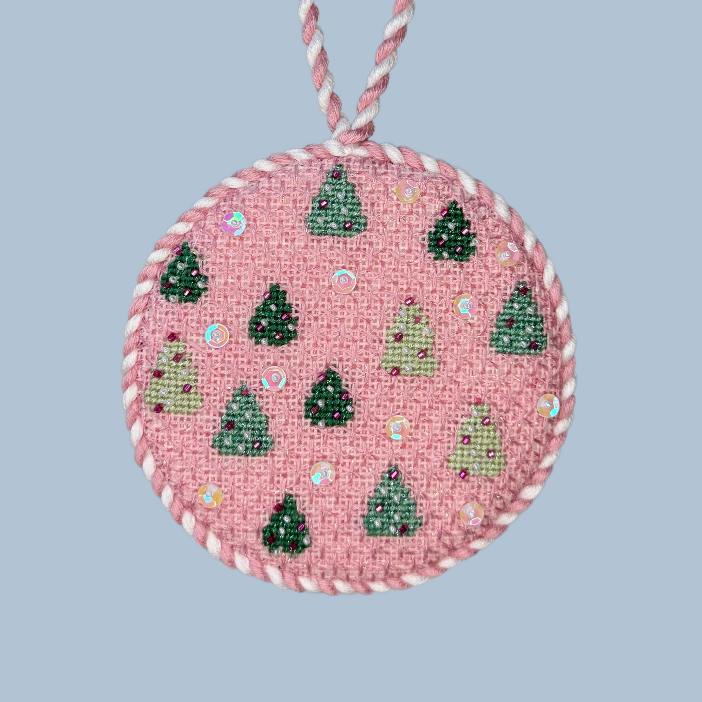 Pink Trees Round Ornament Needlepoint Canvas