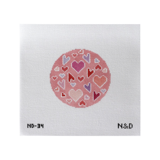 Crazy Hearts Round Needlepoint Canvas