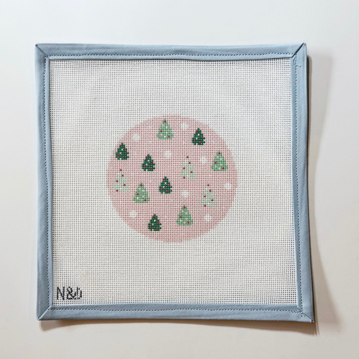 Pink Trees Round Ornament Needlepoint Canvas