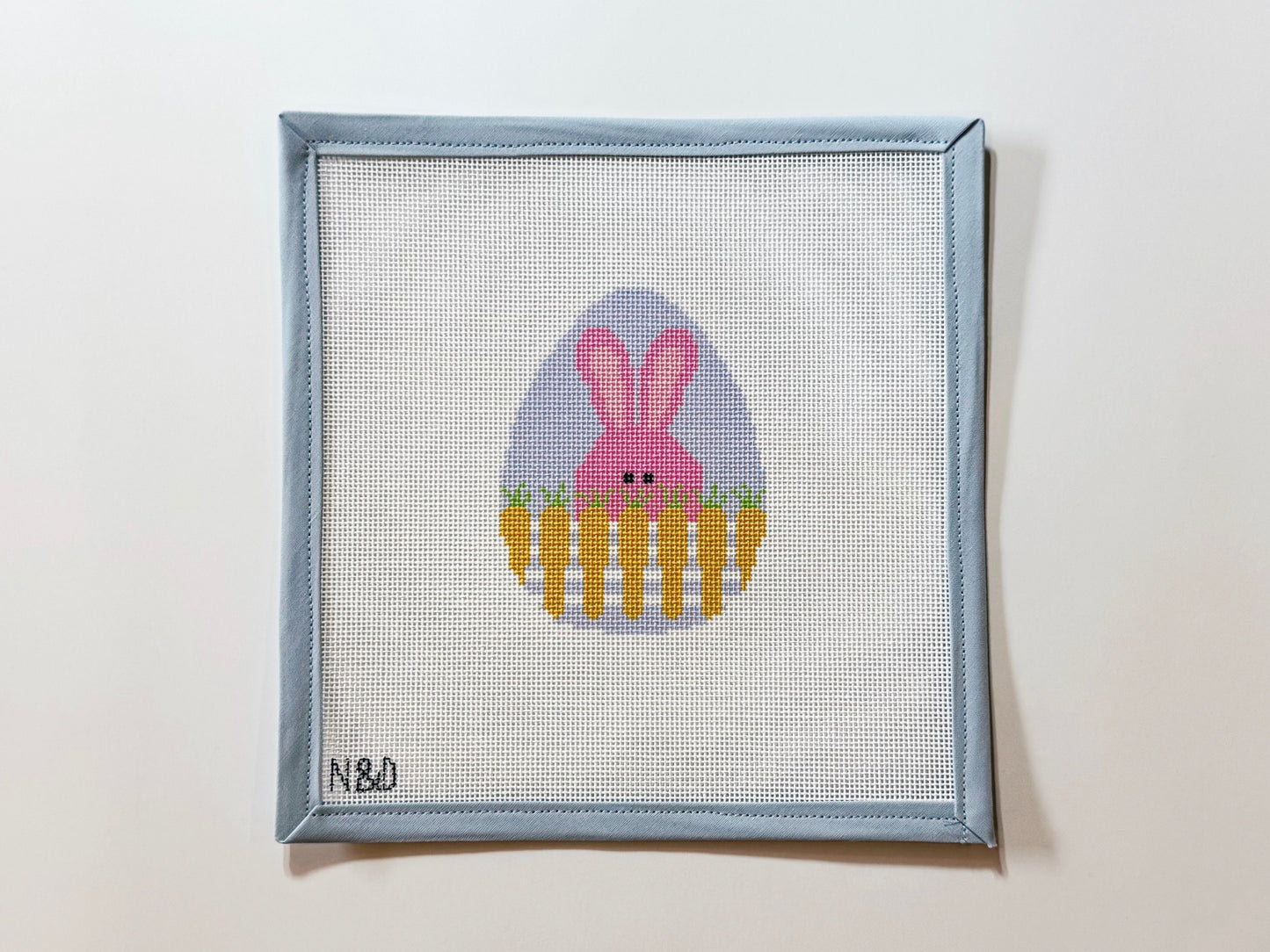 Bunny With Carrot Fence Egg Needlepoint Canvas