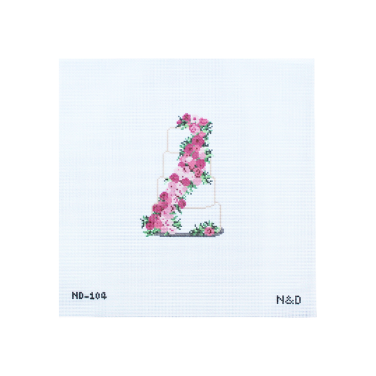 Pink Flowers Wedding Cake Needlepoint Canvas