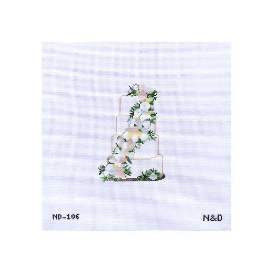 Cream and Pastel Flowers Wedding Cake Needlepoint Canvas