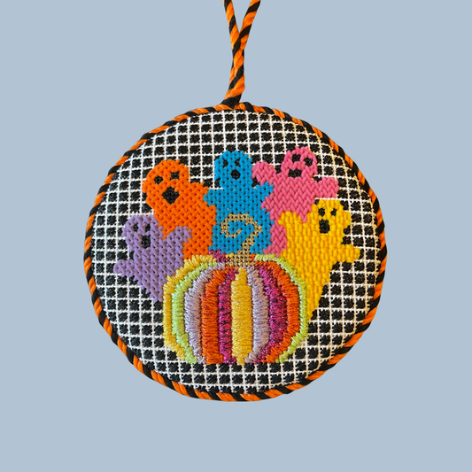 Colorful Ghosts with Pumpkin Needlepoint Canvas