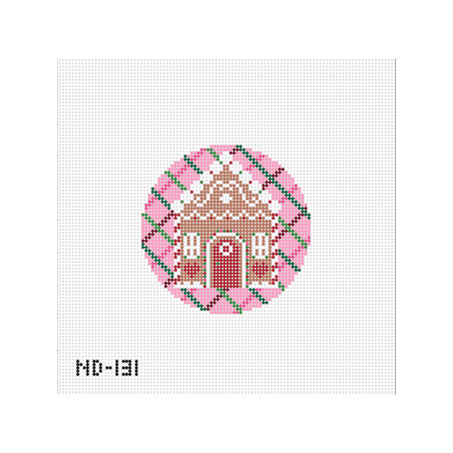 Gingerbread House Round Needlepoint Canvas