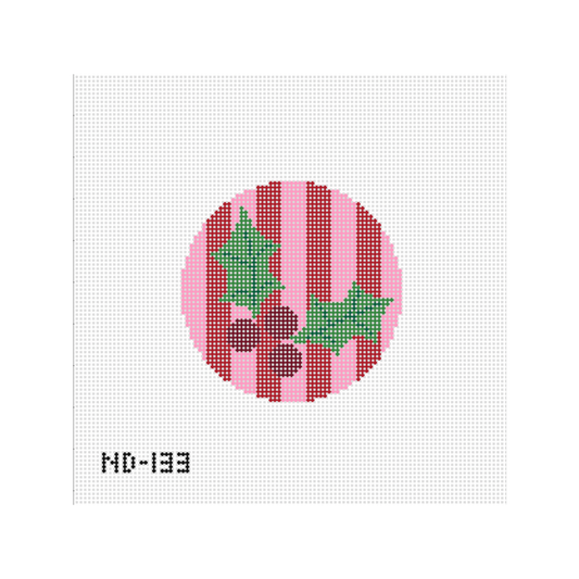 Holly - Pink & Red Round Needlepoint Canvas - Wholesale