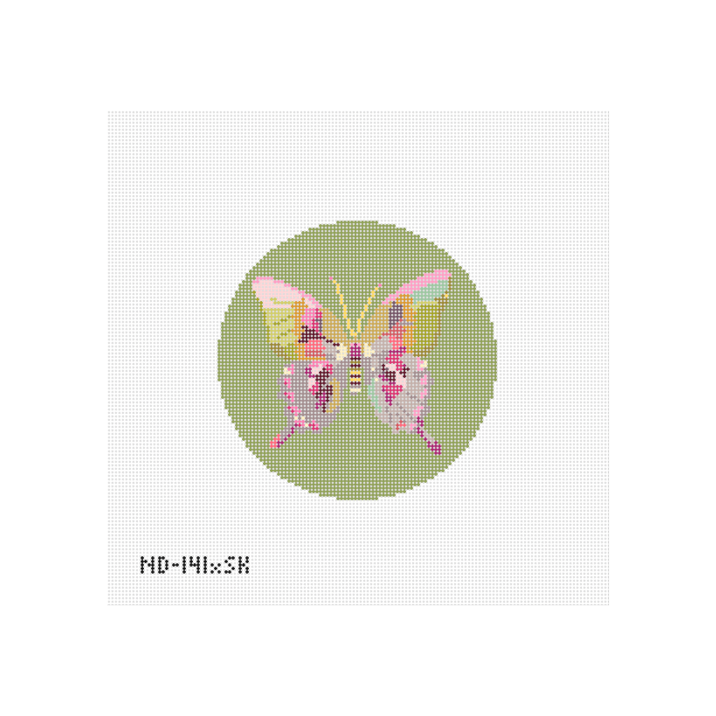 Gold & Green Butterfly on Green - Round Needlepoint Canvas - Wholesale
