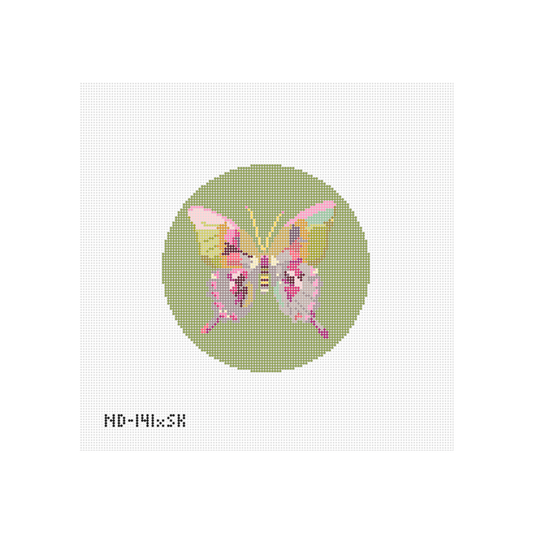 Gold & Green Butterfly on Green - Round Needlepoint Canvas - Wholesale