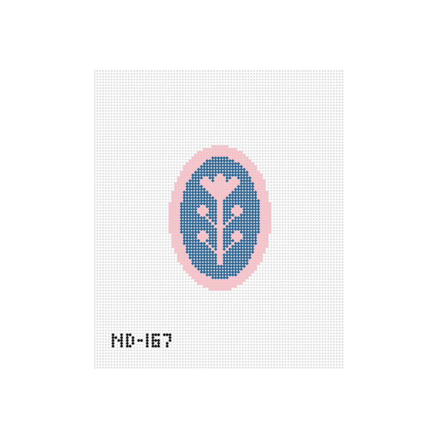 Navy & Pink Block Print Flower B - Oval Needlepoint Canvas