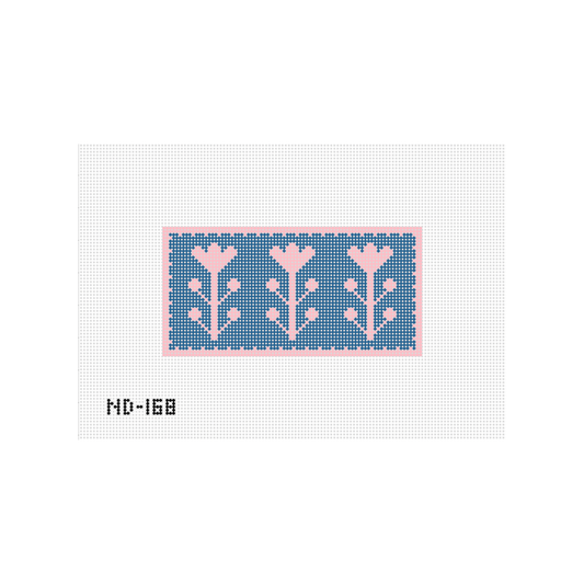 Navy & Pink Block Print Flower B - Clutch Insert Needlepoint Canvas