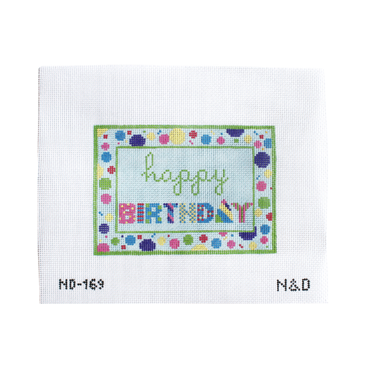 Happy Birthday Sign (Patterned Letters) Needlepoint Canvas