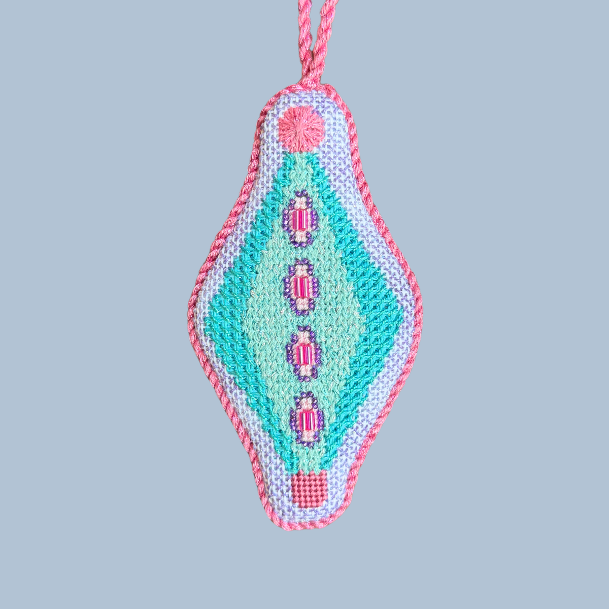 Mid Century Mod Ornament - Diamond Blue Needlepoint Canvas