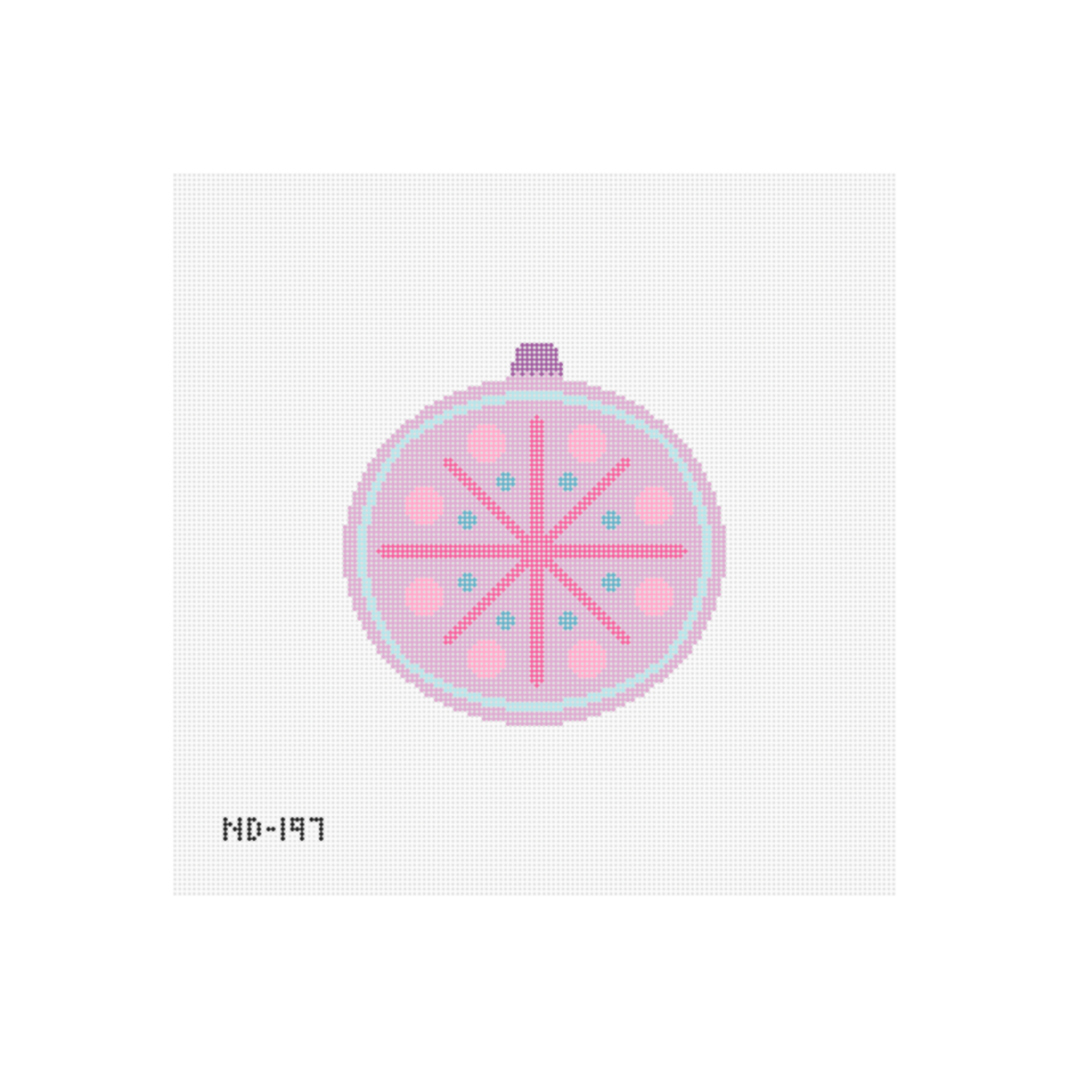Mid Century Mod Ornament - Round Purple and Pink Needlepoint Canvas
