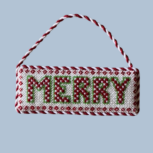 Merry Checkerboard Letters Needlepoint Canvas