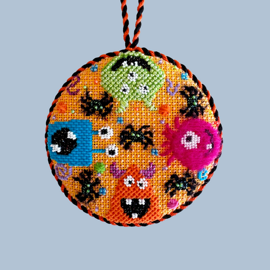 Colorful Monsters Round Needlepoint Canvas