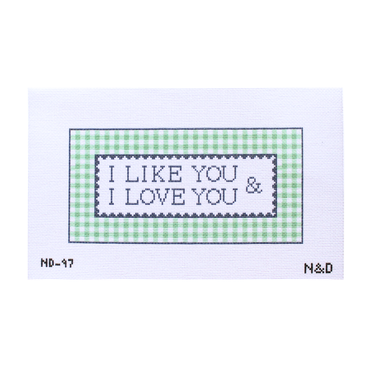 I Like You & I Love You Gingham Needlepoint Sign Canvas