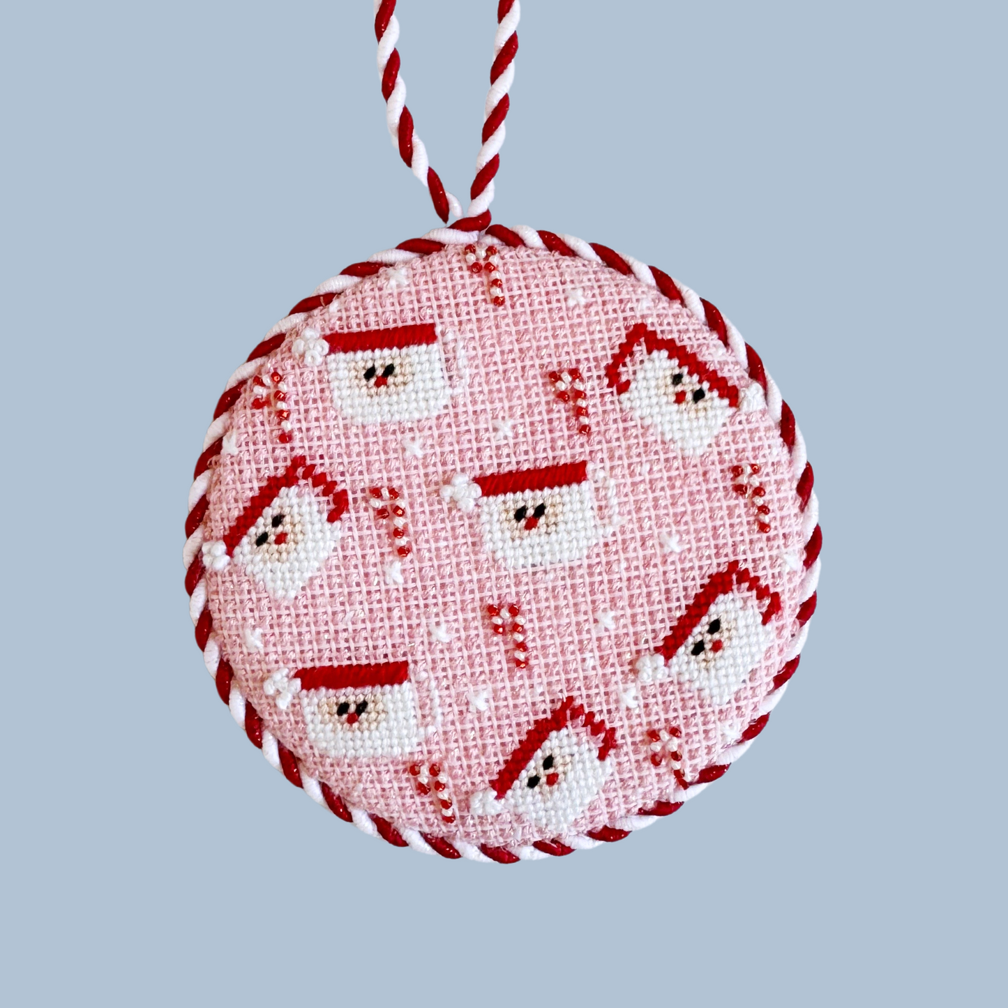 Pink Santa Mug Round Ornament Needlepoint Canvas